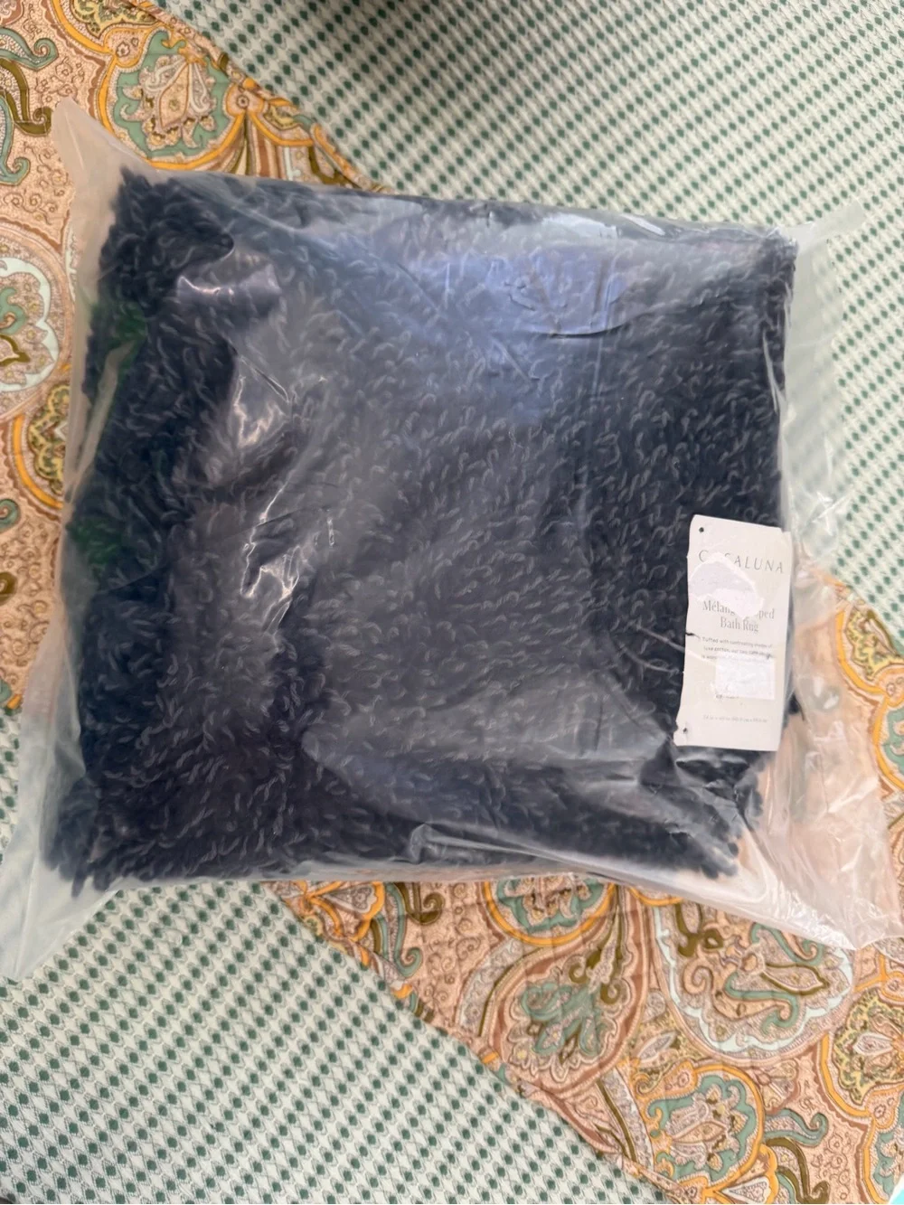 New Casaluna Cotton Looped Bath Rug Black 40x24” Large Bath Rug Melange Machine